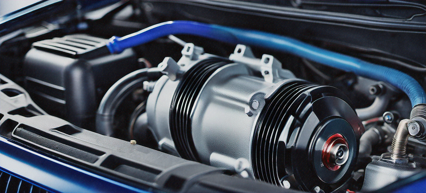 Car air conditioning compressor and AC components in an engine bay